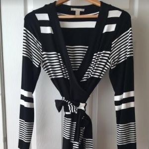 Banana Republic Black & White Stripe Wrap Dress